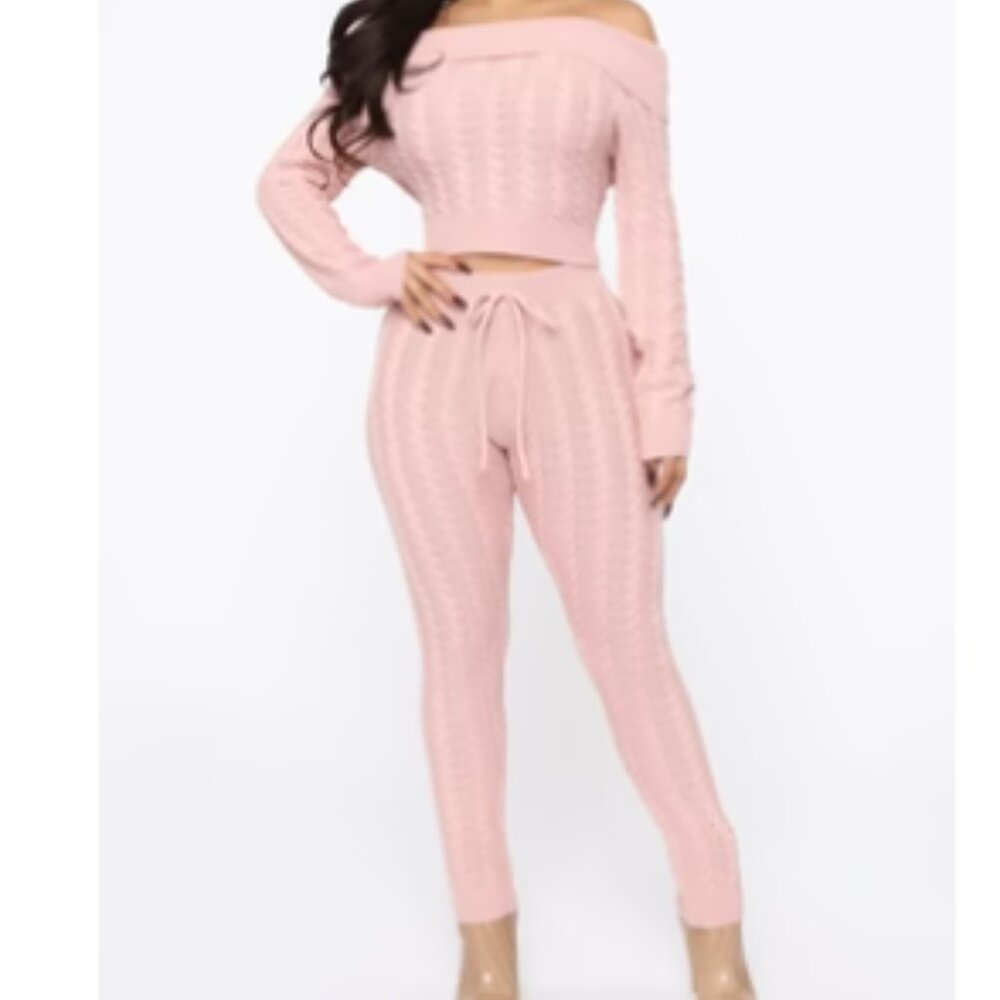 Fashion Nova-Andrea Cable Knit Set - Mauve